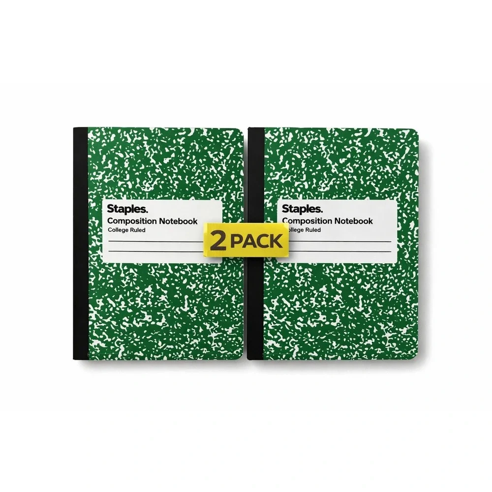 2x Staples Composition Notebook‎ Green College Ruled 100 Sheets